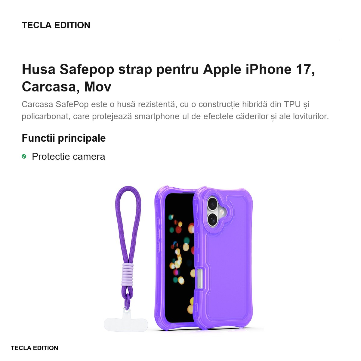 Husa Safepop strap pentru Apple iPhone 17, Carcasa, Mov [2]
