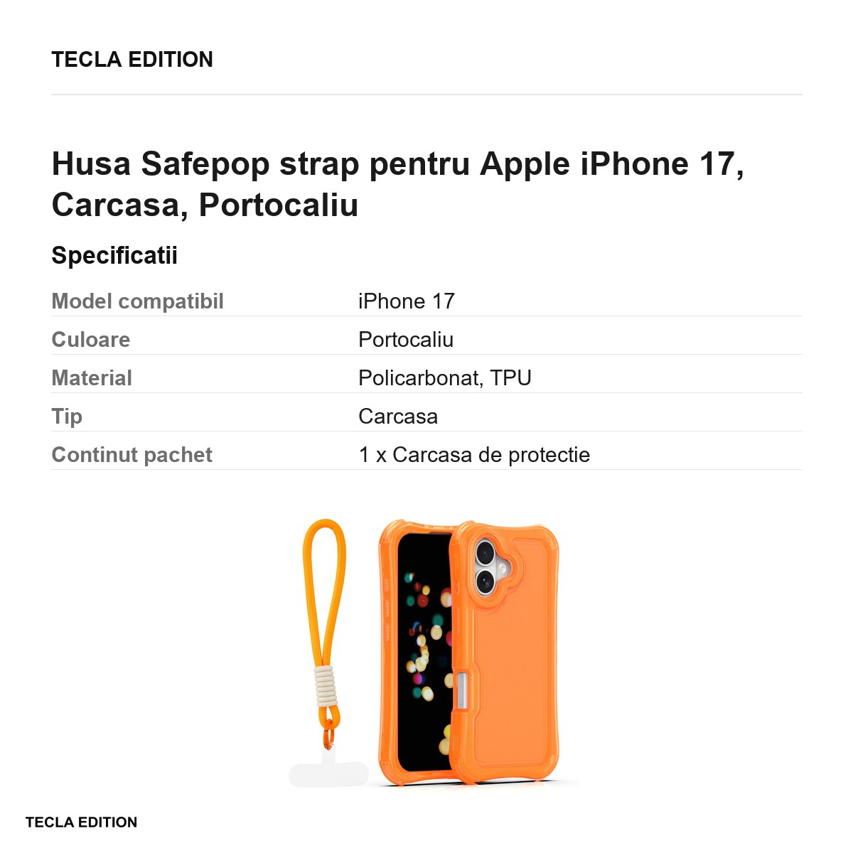 Husa Safepop strap pentru Apple iPhone 17, Carcasa, Portocaliu [3]