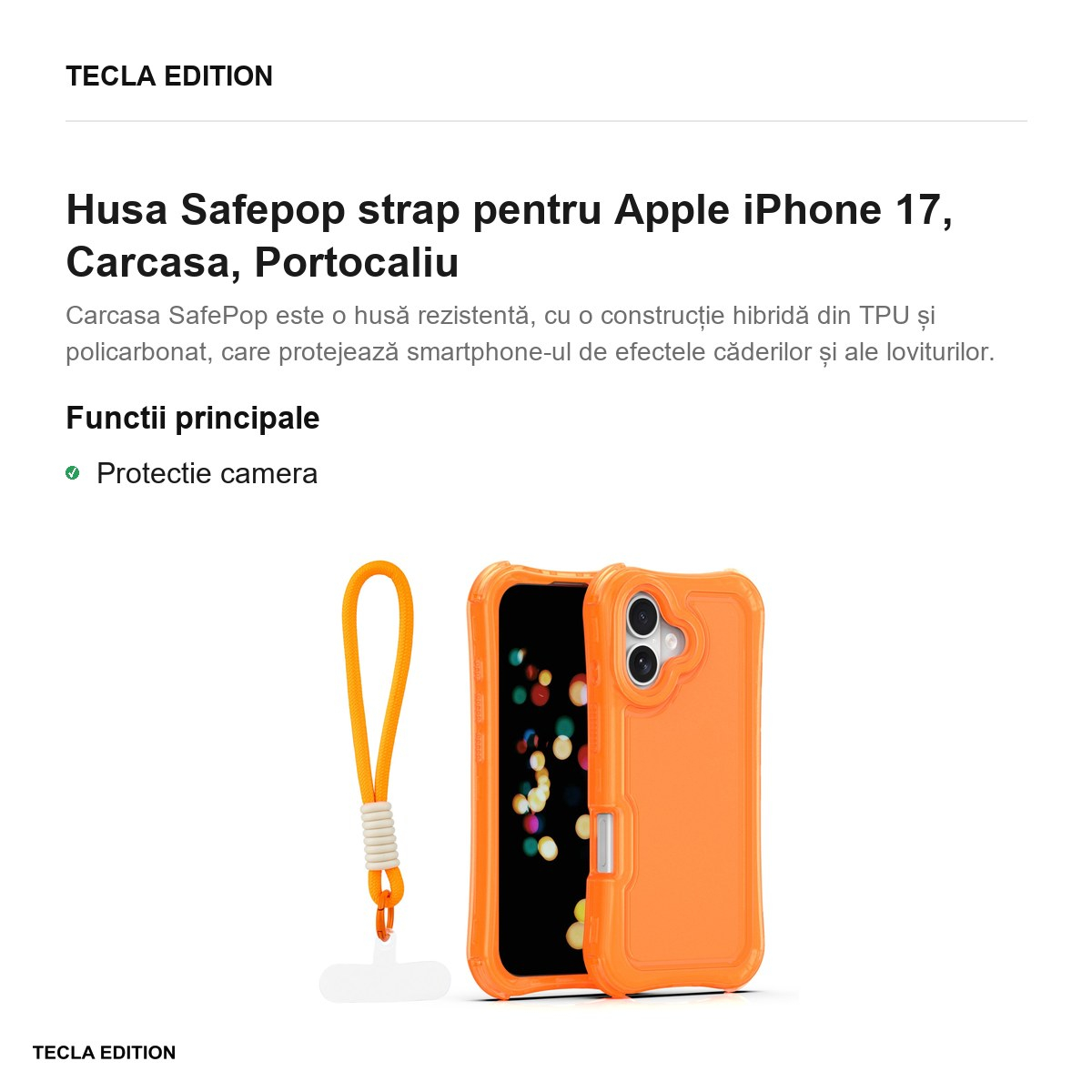 Husa Safepop strap pentru Apple iPhone 17, Carcasa, Portocaliu [2]