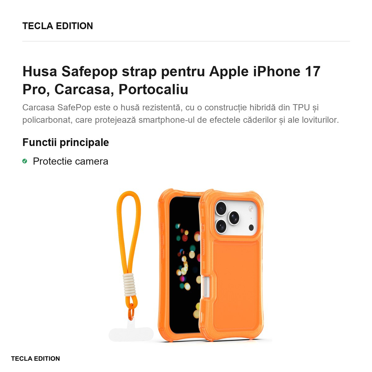 Husa Safepop strap pentru Apple iPhone 17 Pro, Carcasa, Portocaliu [2]
