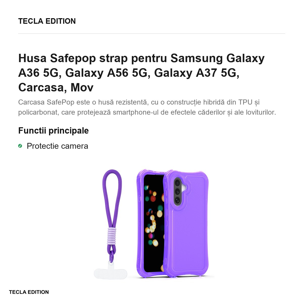 Husa Safepop strap pentru Samsung Galaxy A36 5G, Galaxy A56 5G, Galaxy A37 5G, Carcasa, Mov [2]