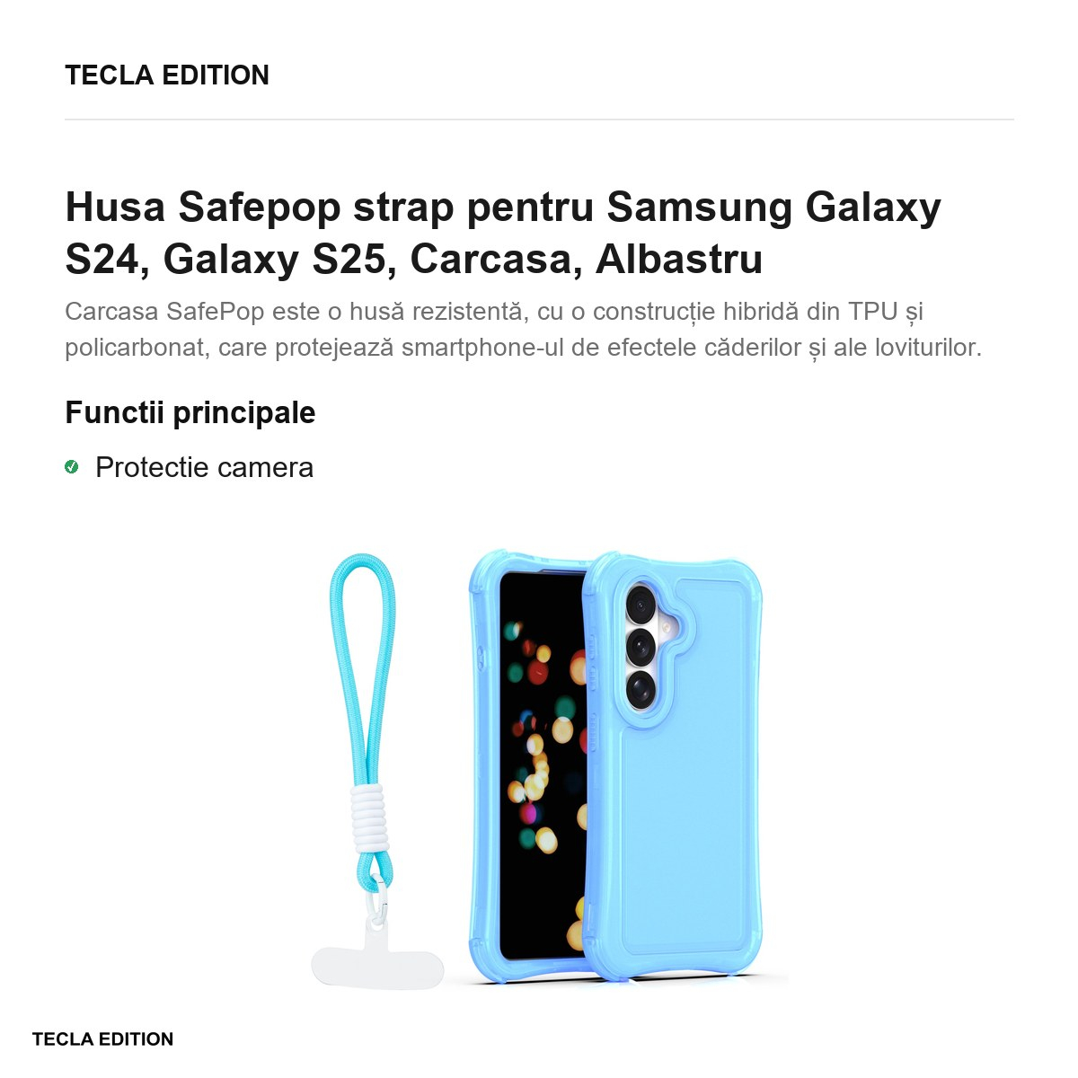 Husa Safepop strap pentru Samsung Galaxy S24, Galaxy S25, Carcasa, Albastru [2]