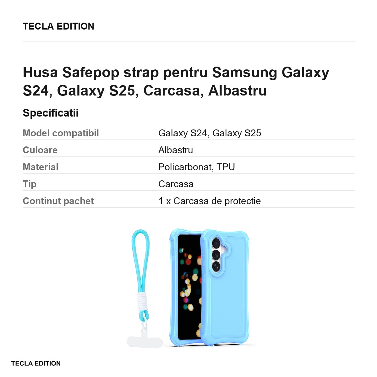 Husa Safepop strap pentru Samsung Galaxy S24, Galaxy S25, Carcasa, Albastru [3]