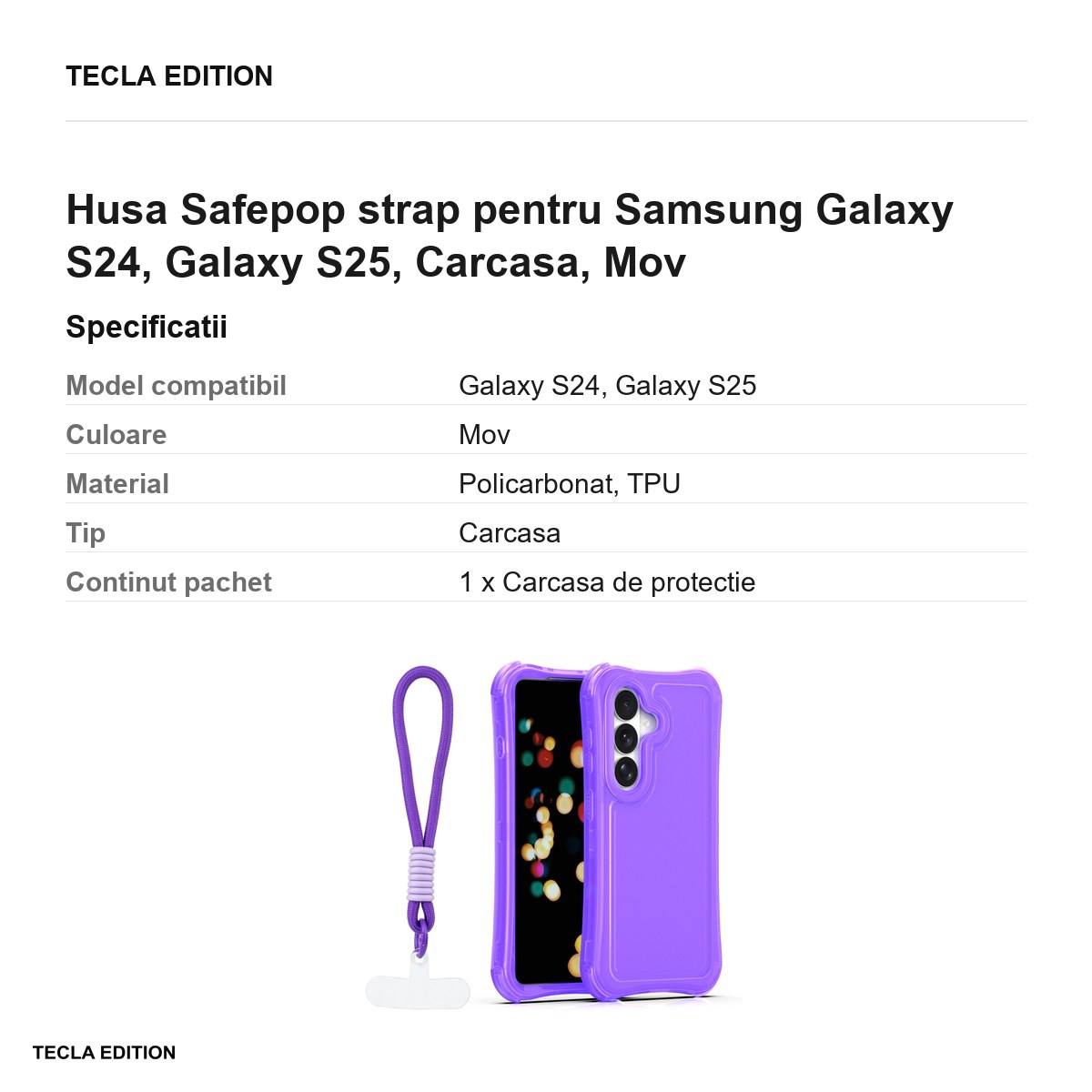 Husa Safepop strap pentru Samsung Galaxy S24, Galaxy S25, Carcasa, Mov [3]