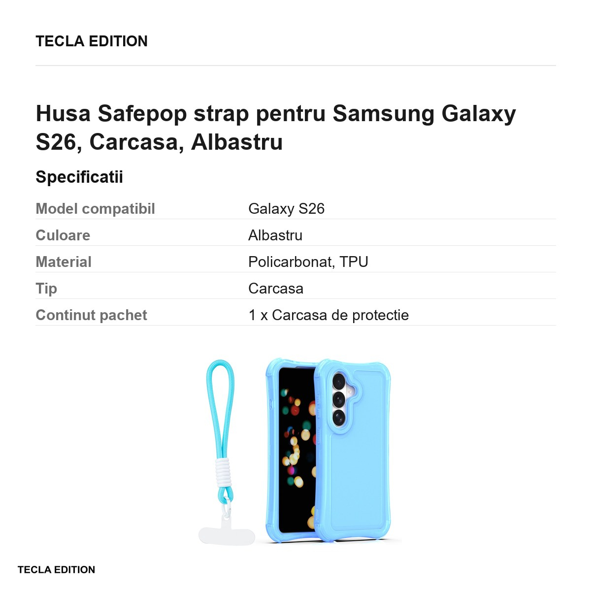 Husa Safepop strap pentru Samsung Galaxy S26, Carcasa, Albastru [3]
