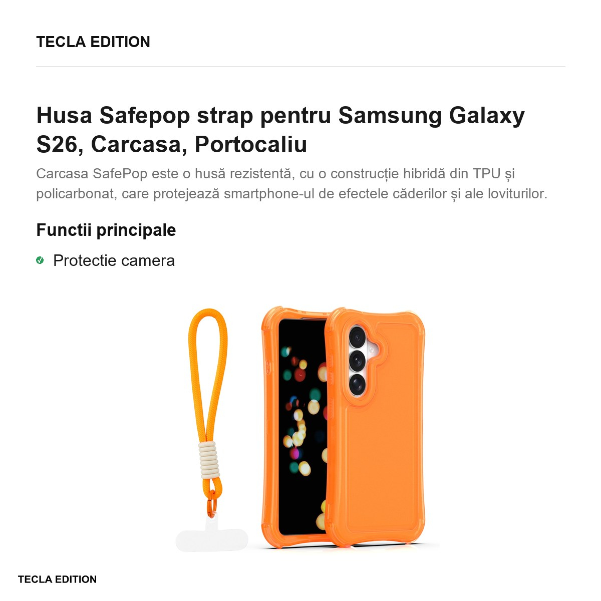 Husa Safepop strap pentru Samsung Galaxy S26, Carcasa, Portocaliu [2]