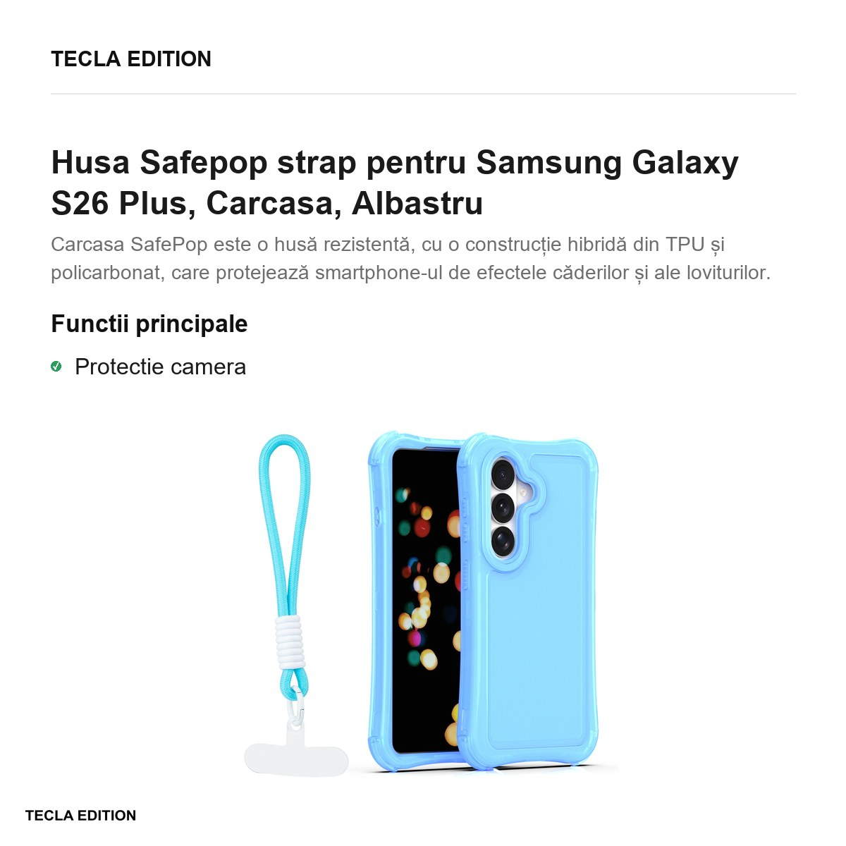 Husa Safepop strap pentru Samsung Galaxy S26 Plus, Carcasa, Albastru [2]