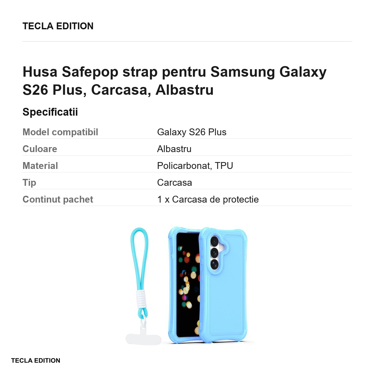 Husa Safepop strap pentru Samsung Galaxy S26 Plus, Carcasa, Albastru [3]