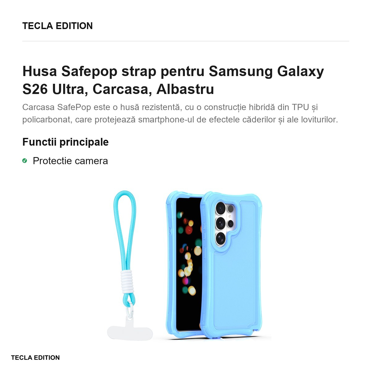 Husa Safepop strap pentru Samsung Galaxy S26 Ultra, Carcasa, Albastru [2]