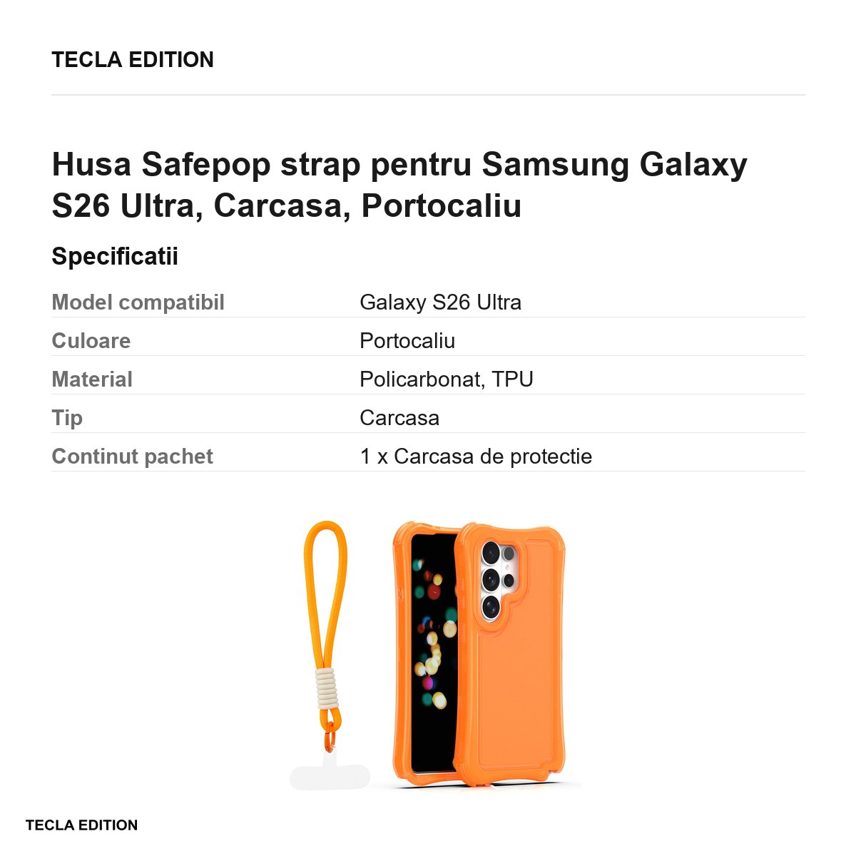 Husa Safepop strap pentru Samsung Galaxy S26 Ultra, Carcasa, Portocaliu [3]