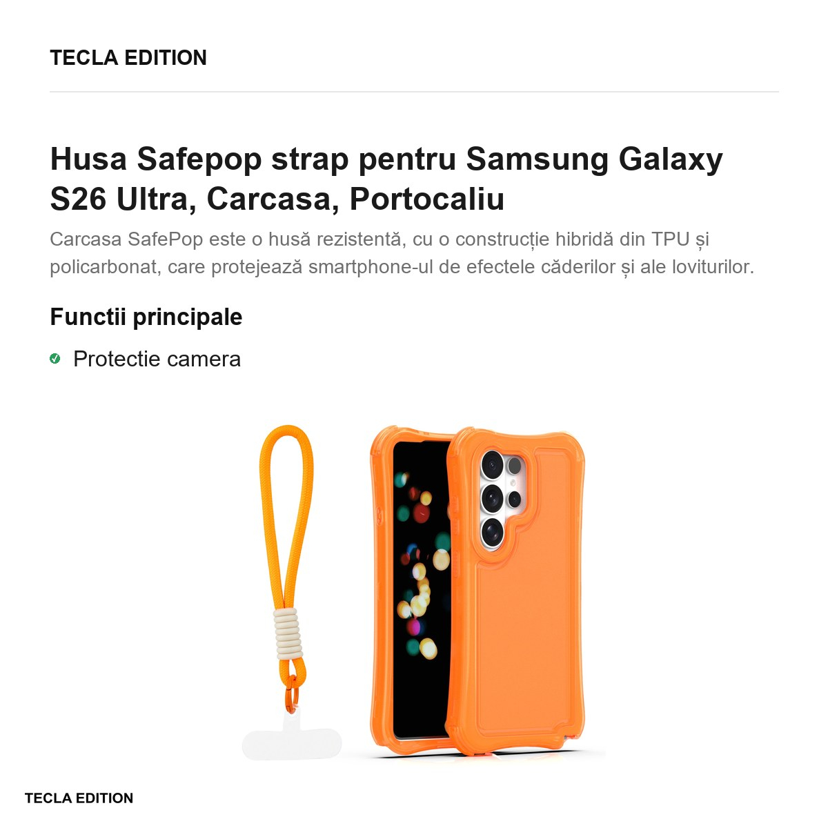 Husa Safepop strap pentru Samsung Galaxy S26 Ultra, Carcasa, Portocaliu [2]