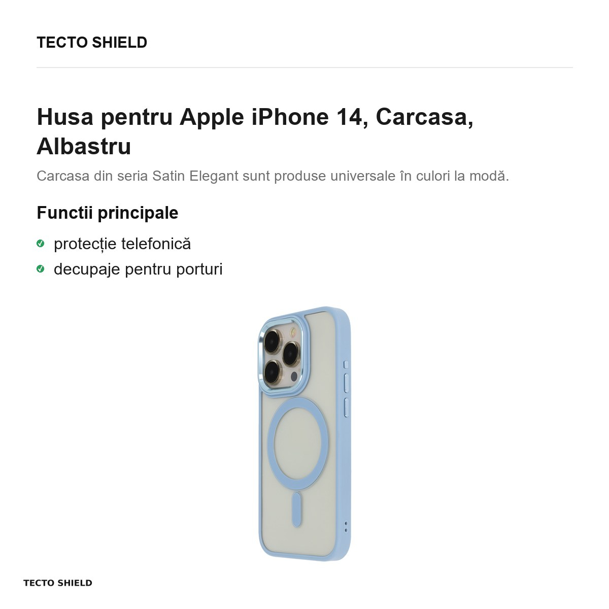 Husa Satin Elegant Mag pentru Apple iPhone 14, Carcasa, Albastru [2]