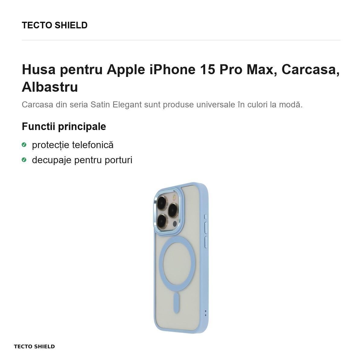 Husa Satin Elegant Mag pentru Apple iPhone 15 Pro Max, Carcasa, Albastru [2]