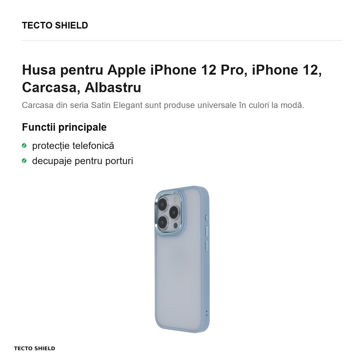 Husa Satin Elegant Matt pentru Apple iPhone 12 Pro, iPhone 12, Carcasa, Albastru [2]
