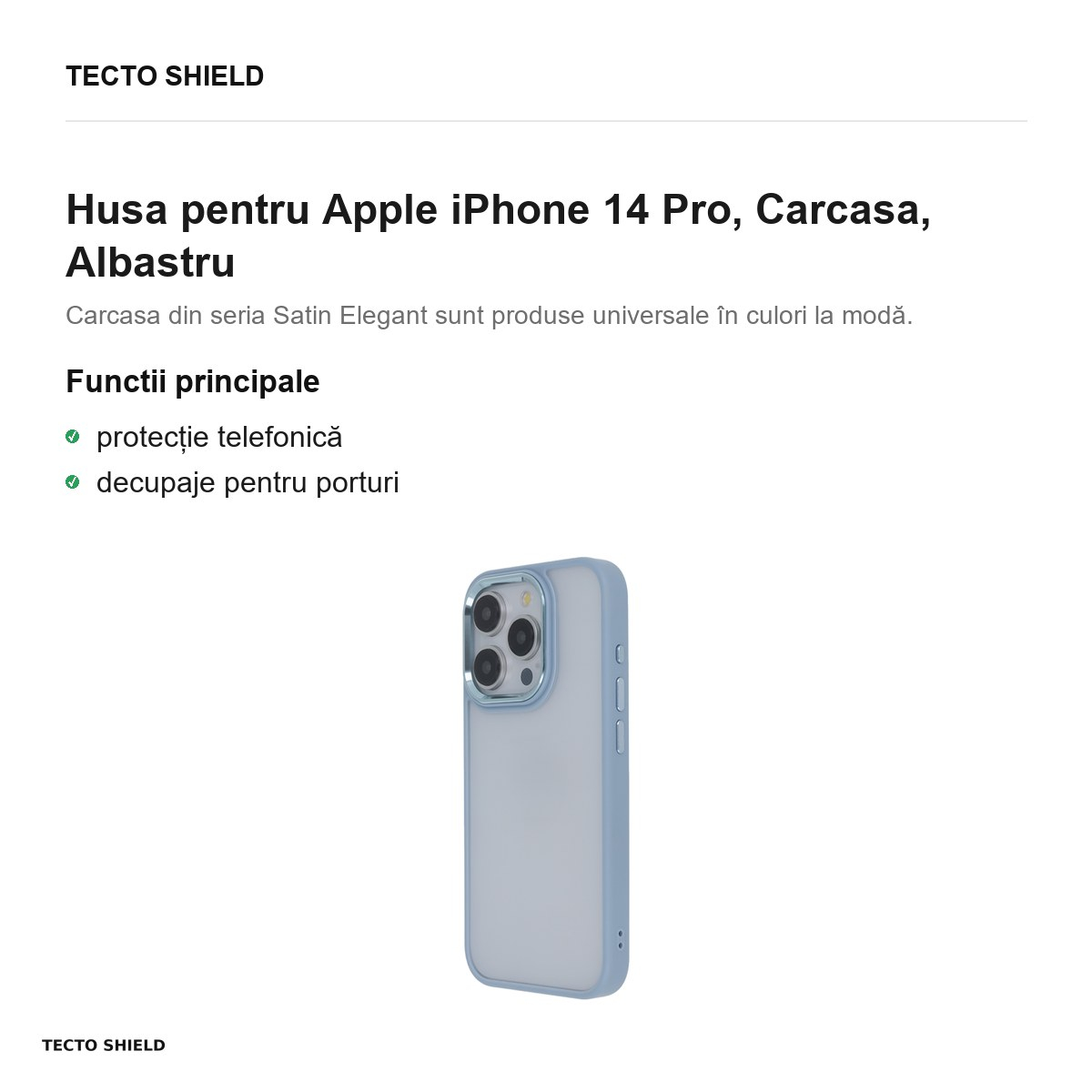 Husa Satin Elegant Matt pentru Apple iPhone 14 Pro, Carcasa, Albastru [2]