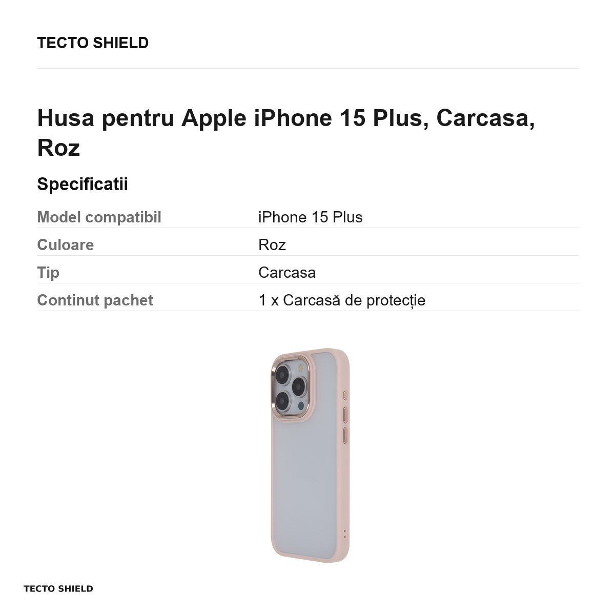 Husa Satin Elegant Matt pentru Apple iPhone 15 Plus, Carcasa, Roz [3]