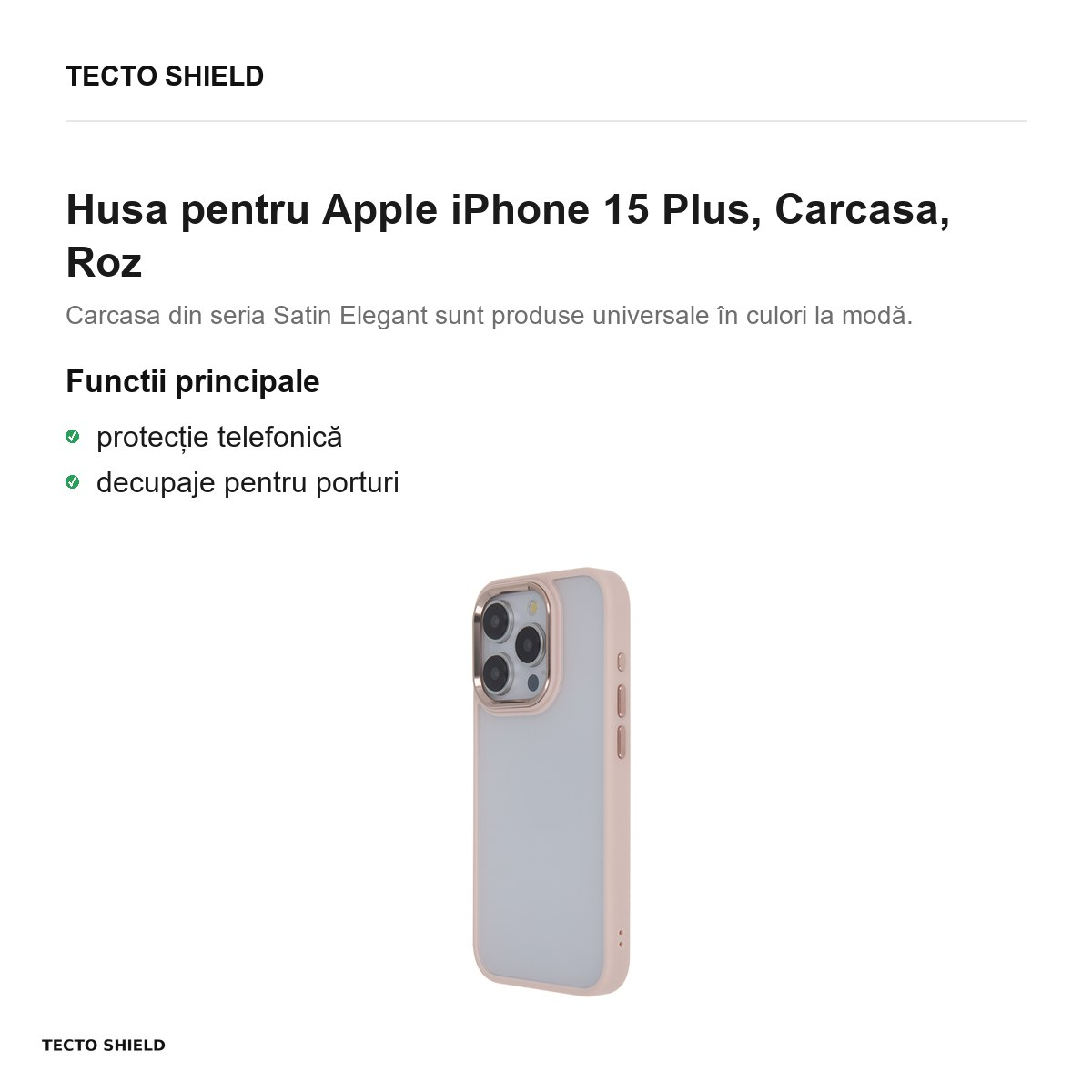 Husa Satin Elegant Matt pentru Apple iPhone 15 Plus, Carcasa, Roz [2]