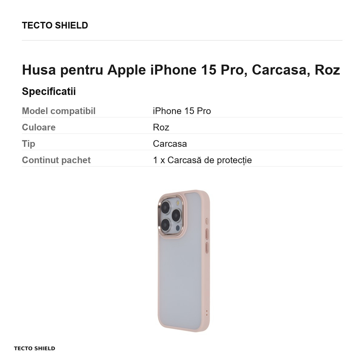 Husa Satin Elegant Matt pentru Apple iPhone 15 Pro, Carcasa, Roz [3]