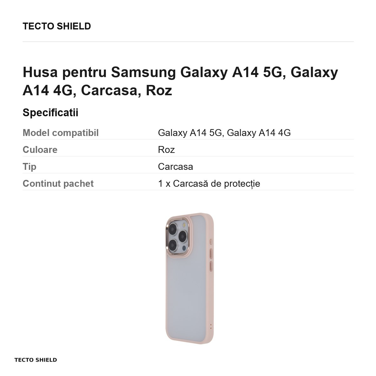Husa Satin Elegant Matt pentru Samsung Galaxy A14 5G, Galaxy A14 4G, Carcasa, Roz [3]