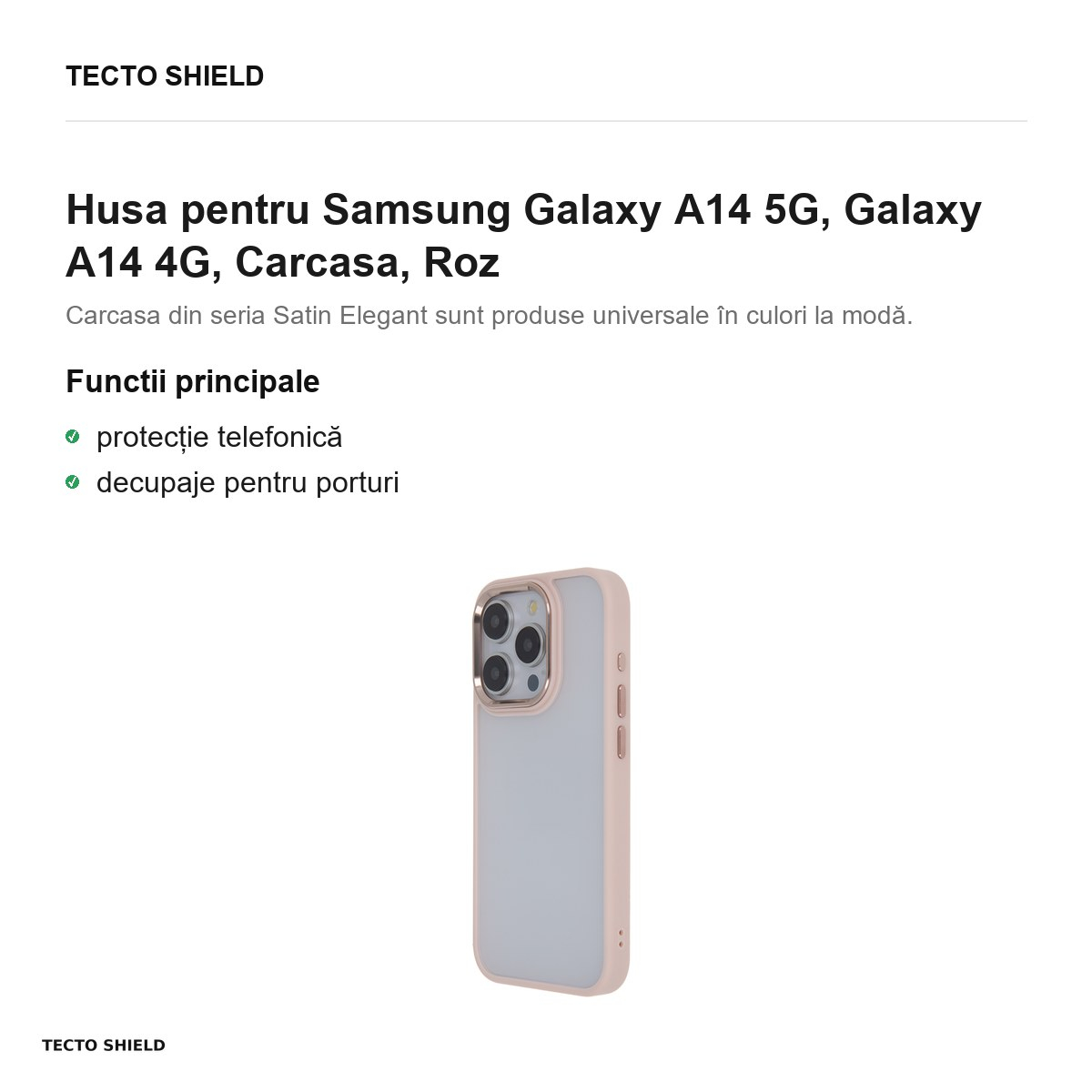 Husa Satin Elegant Matt pentru Samsung Galaxy A14 5G, Galaxy A14 4G, Carcasa, Roz [2]