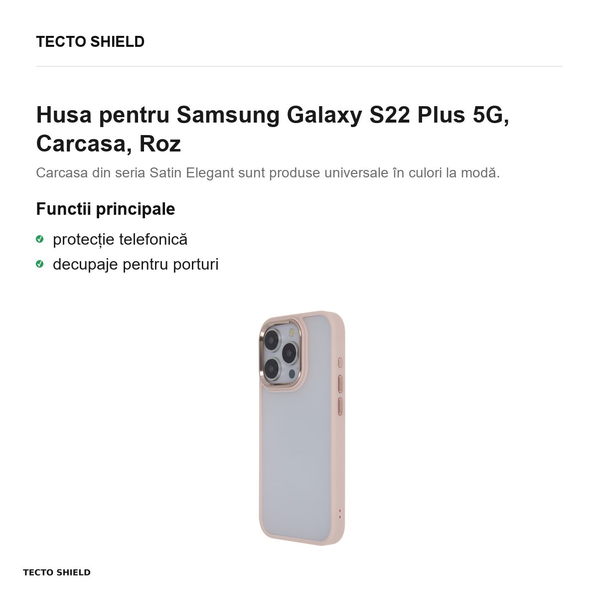 Husa Satin Elegant Matt pentru Samsung Galaxy S22 Plus 5G, Carcasa, Roz [2]