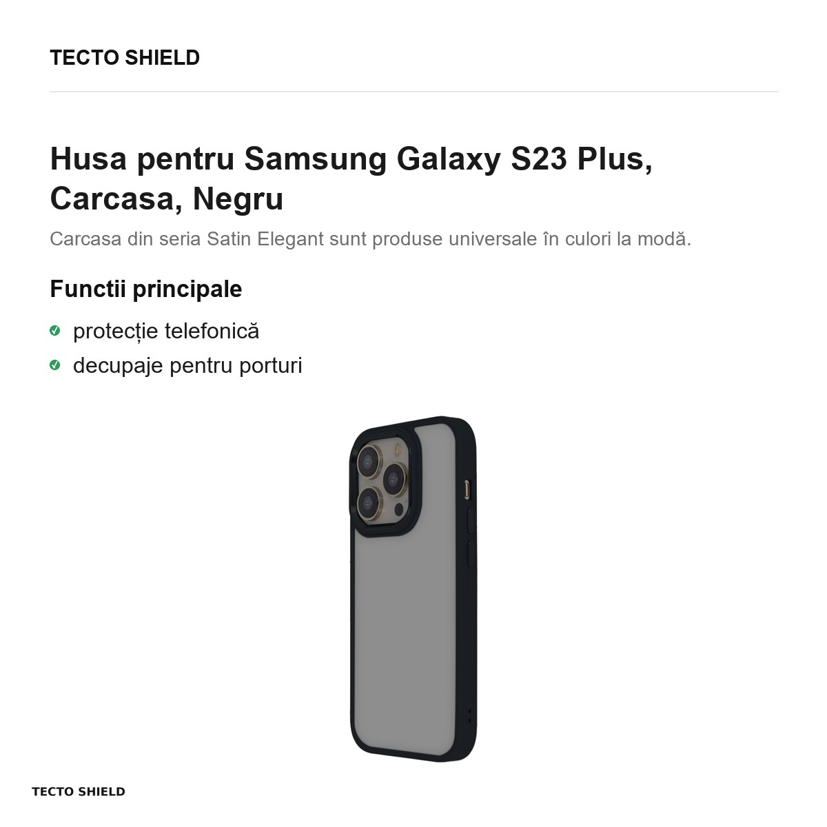 Husa Satin Elegant Matt pentru Samsung Galaxy S23 Plus, Carcasa, Negru [2]