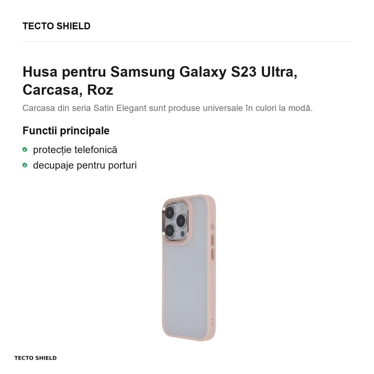 Husa Satin Elegant Matt pentru Samsung Galaxy S23 Ultra, Carcasa, Roz [2]