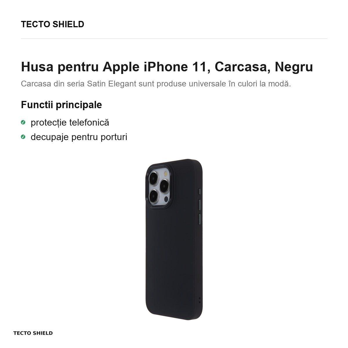 Husa Satin Elegant pentru Apple iPhone 11, Carcasa, Negru [2]
