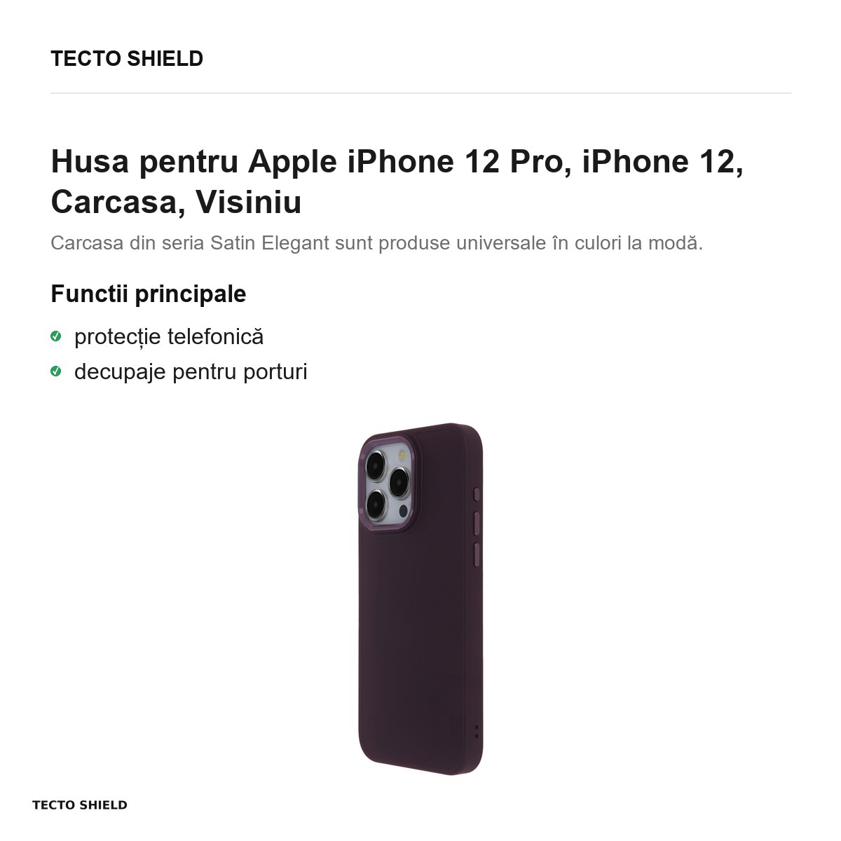 Husa Satin Elegant pentru Apple iPhone 12 Pro, iPhone 12, Carcasa, Visiniu [2]