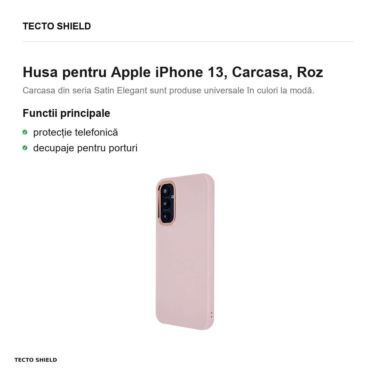 Husa Satin Elegant pentru Apple iPhone 13, Carcasa, Roz [2]