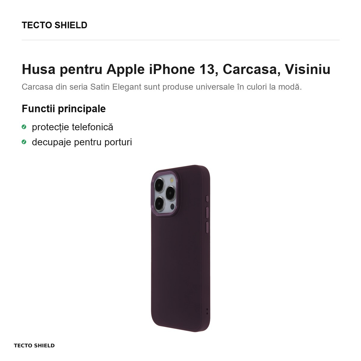 Husa Satin Elegant pentru Apple iPhone 13, Carcasa, Visiniu [2]