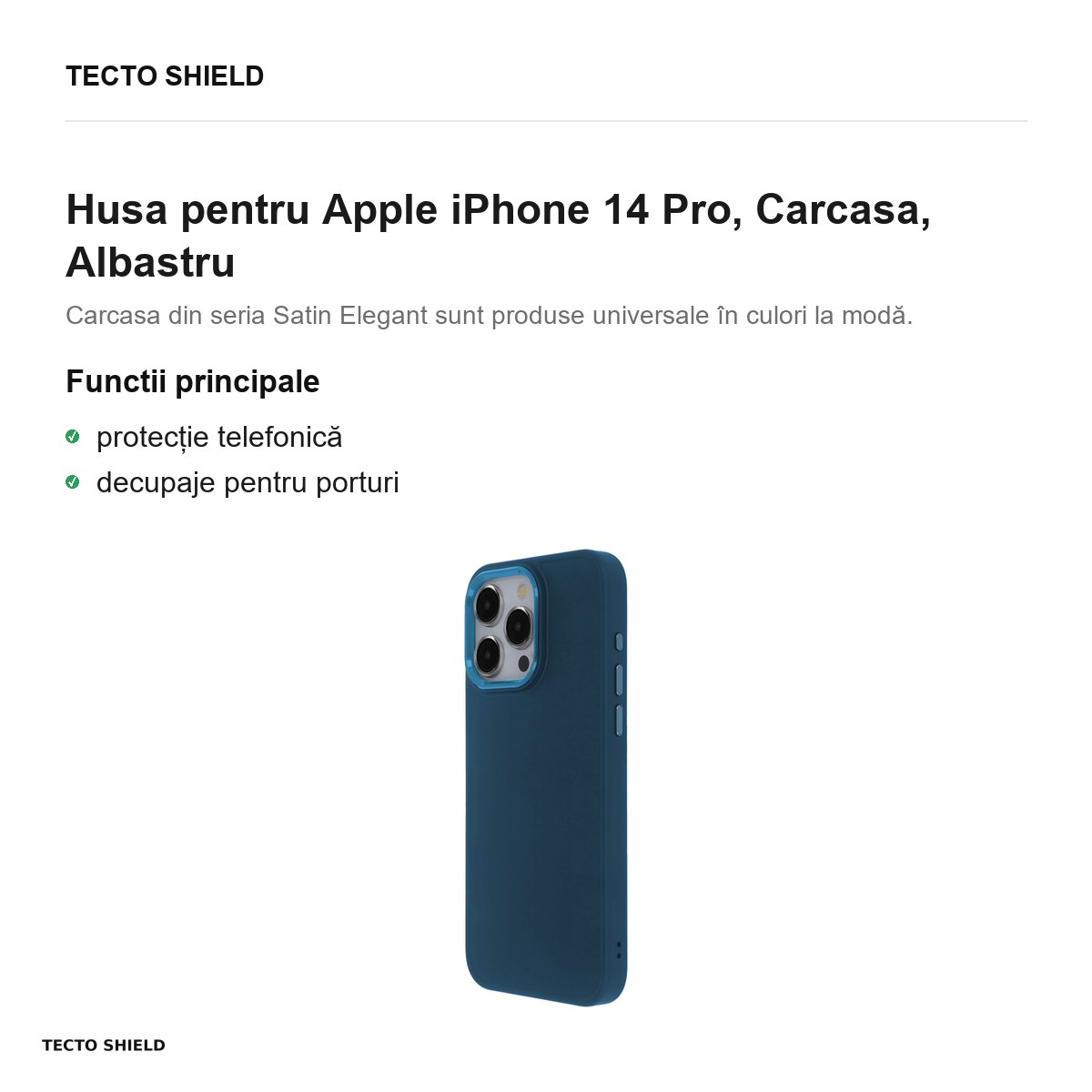 Husa Satin Elegant pentru Apple iPhone 14 Pro, Carcasa, Albastru [2]