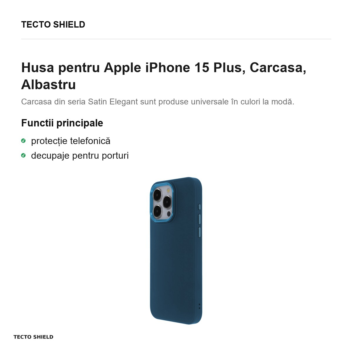 Husa Satin Elegant pentru Apple iPhone 15 Plus, Carcasa, Albastru [2]