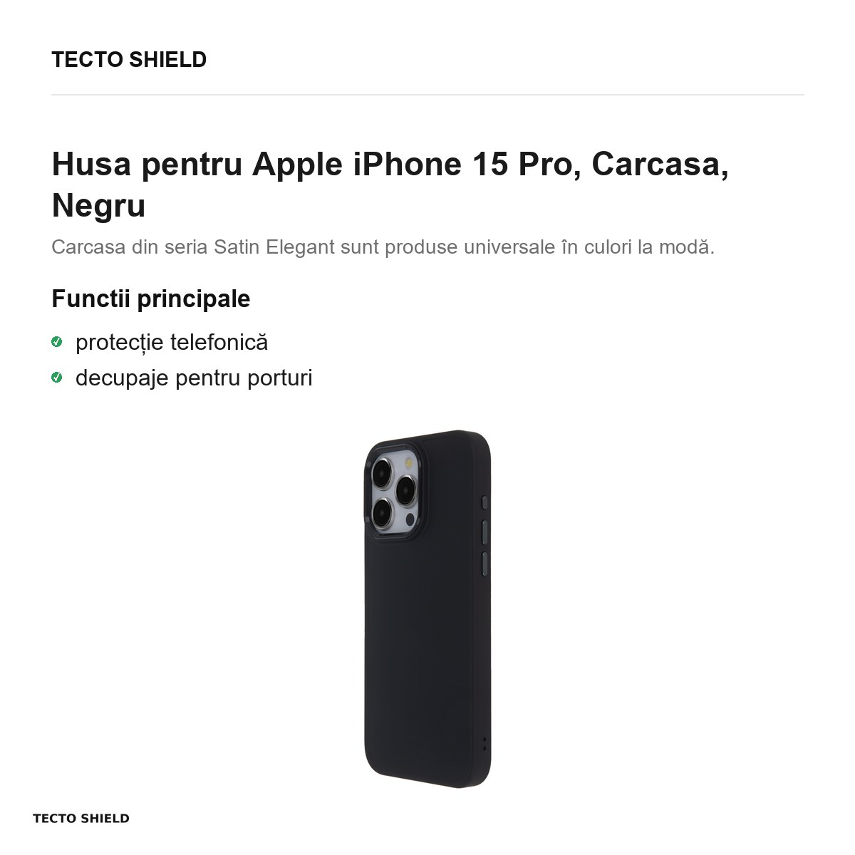 Husa Satin Elegant pentru Apple iPhone 15 Pro, Carcasa, Negru [2]