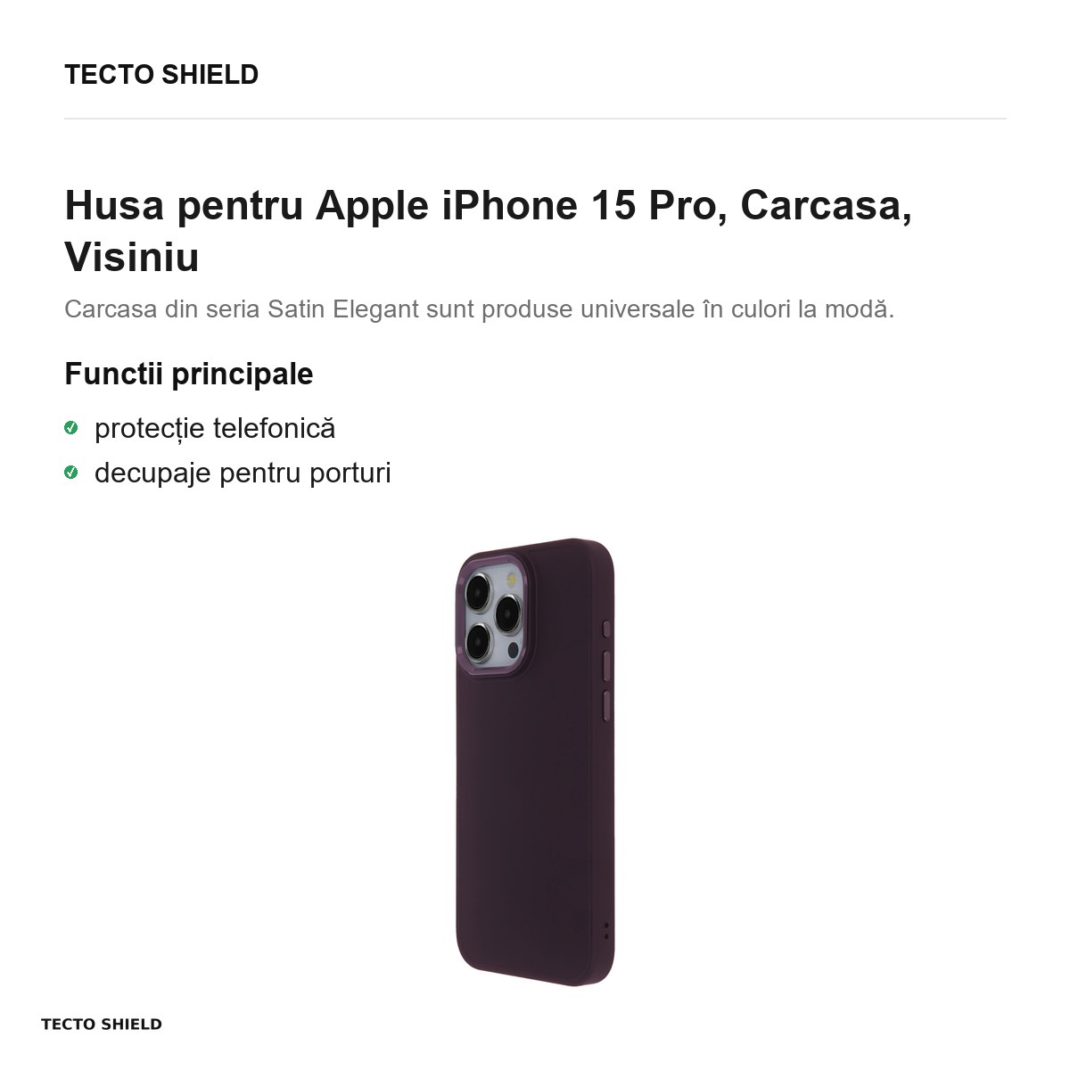 Husa Satin Elegant pentru Apple iPhone 15 Pro, Carcasa, Visiniu [2]