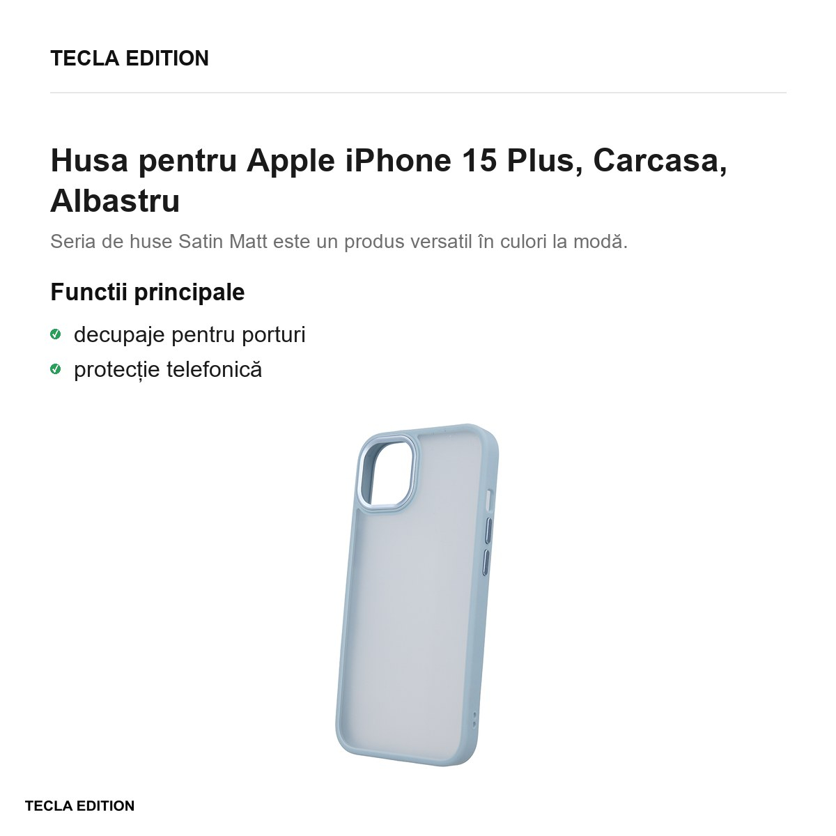 Husa Satin Matt pentru Apple iPhone 15 Plus, Carcasa, Albastru [2]