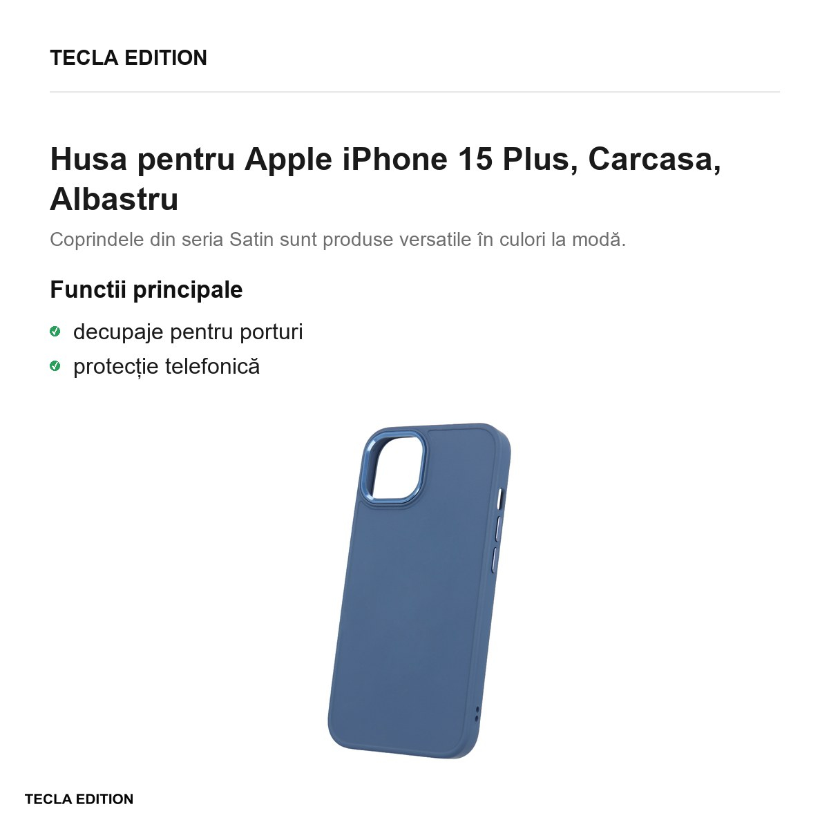 Husa Satin pentru Apple iPhone 15 Plus, Carcasa, Albastru [2]