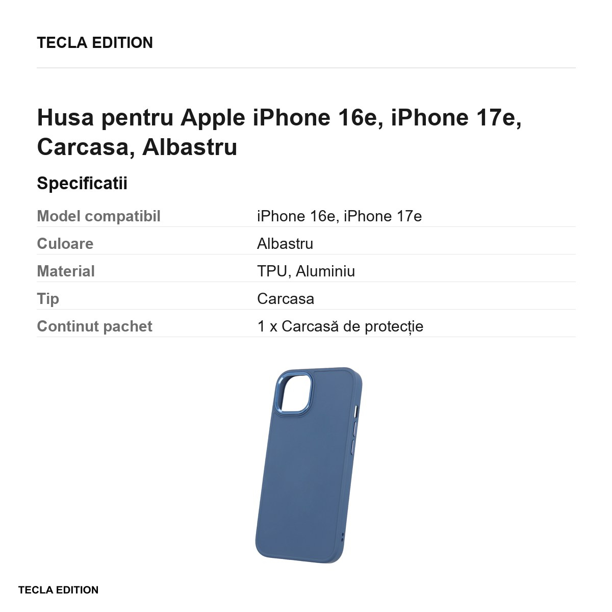 Husa Satin pentru Apple iPhone 16e, iPhone 17e, Carcasa, Albastru [3]