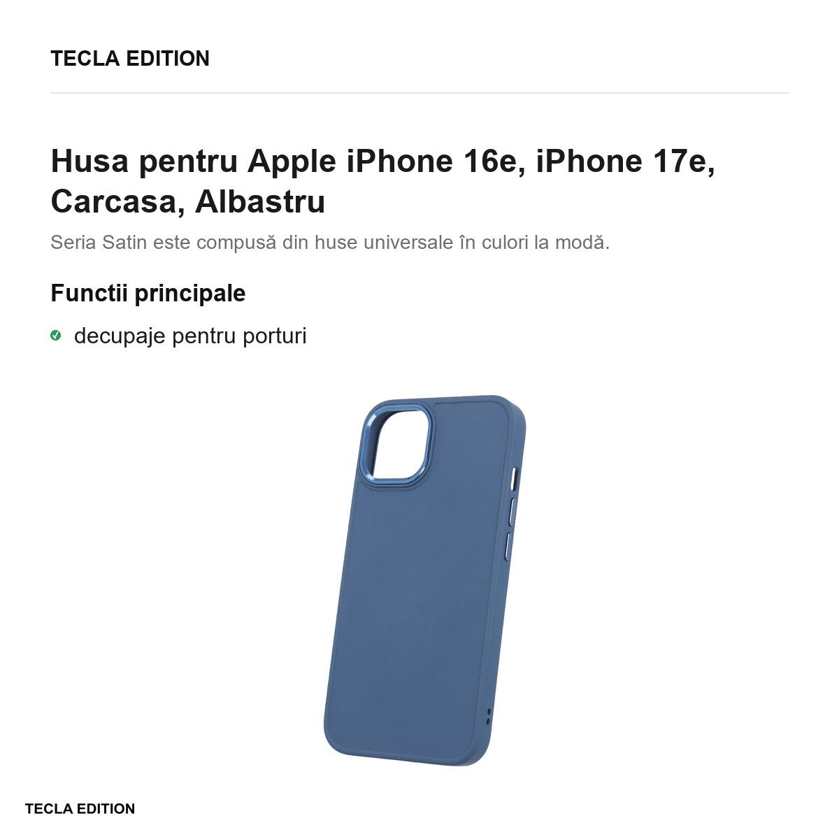 Husa Satin pentru Apple iPhone 16e, iPhone 17e, Carcasa, Albastru [2]
