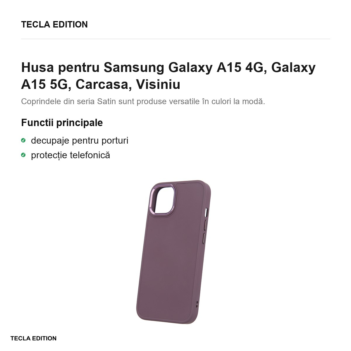 Husa Satin pentru Samsung Galaxy A15 4G, Galaxy A15 5G, Carcasa, Visiniu [2]