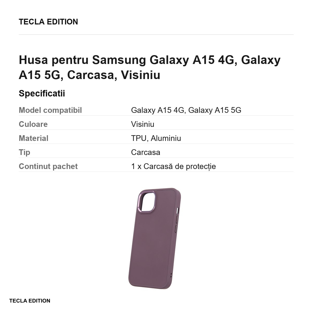 Husa Satin pentru Samsung Galaxy A15 4G, Galaxy A15 5G, Carcasa, Visiniu [3]