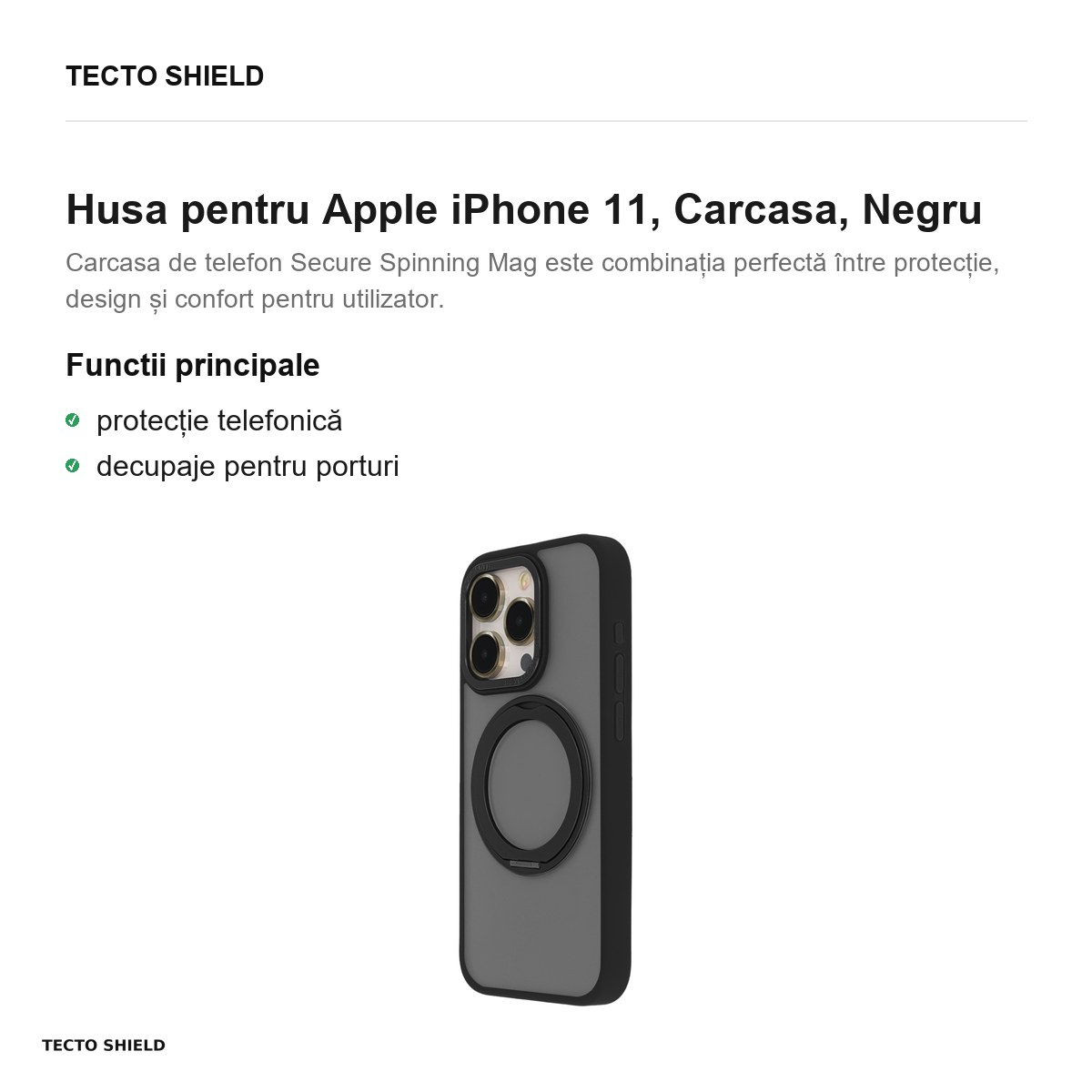 Husa Secure Spinning Mag pentru Apple iPhone 11, Carcasa, Negru [2]