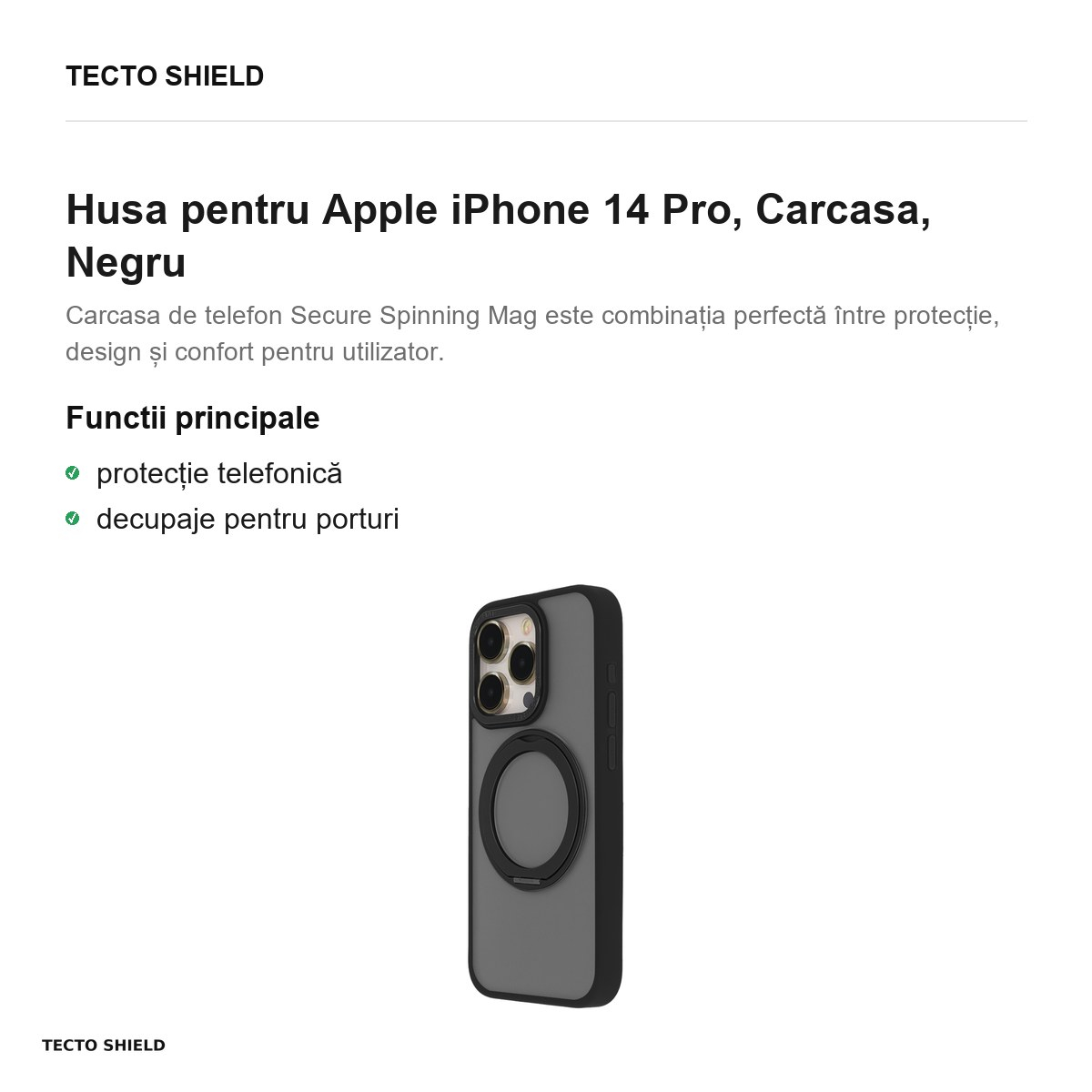 Husa Secure Spinning Mag pentru Apple iPhone 14 Pro, Carcasa, Negru [2]