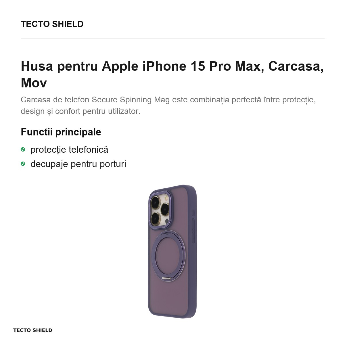 Husa Secure Spinning Mag pentru Apple iPhone 15 Pro Max, Carcasa, Mov [2]
