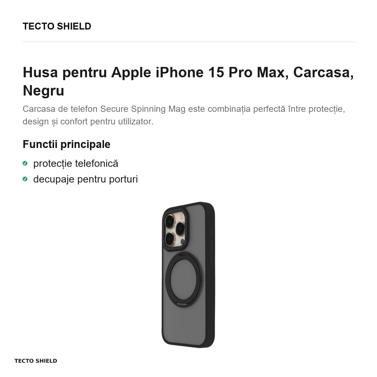 Husa Secure Spinning Mag pentru Apple iPhone 15 Pro Max, Carcasa, Negru [2]