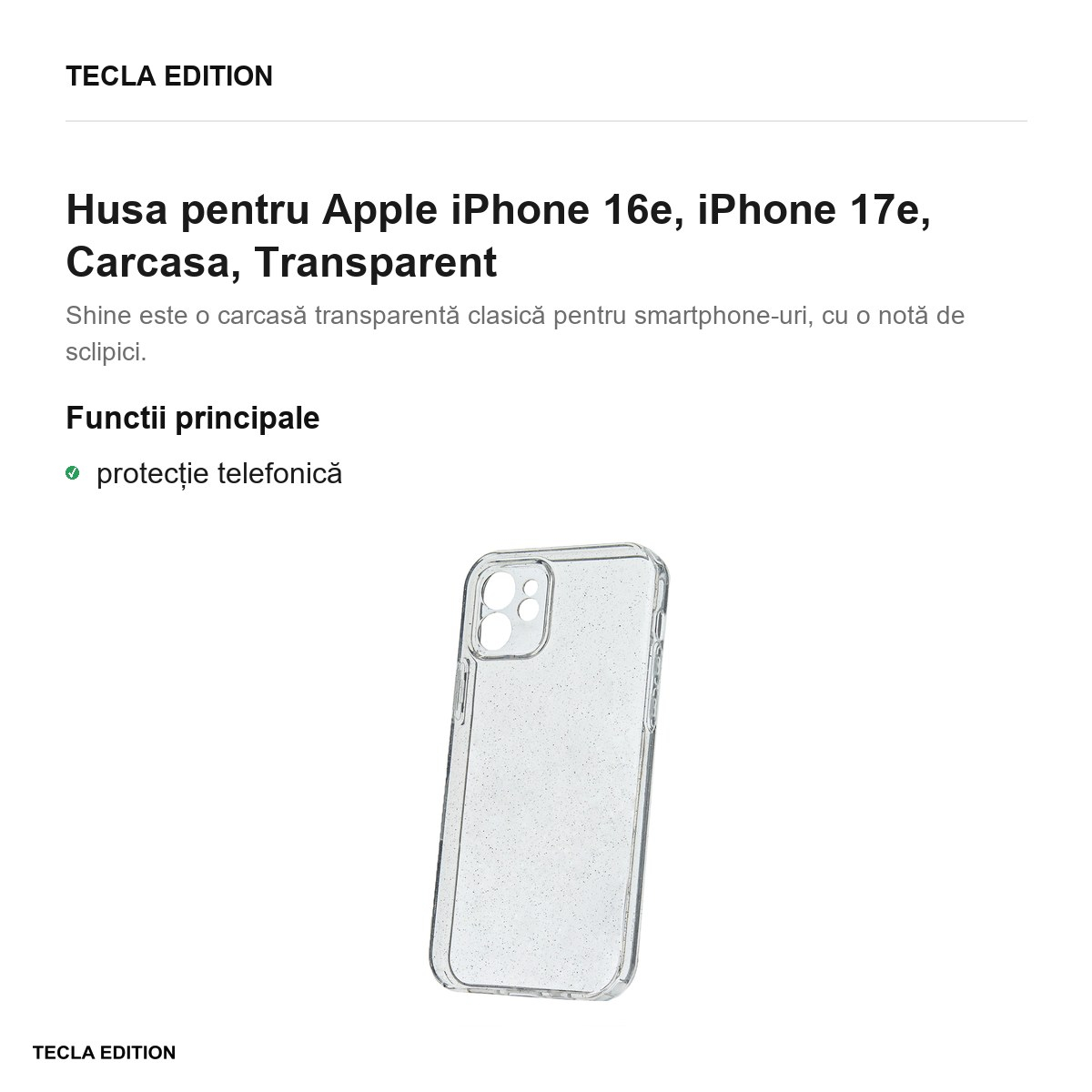 Husa Shine pentru Apple iPhone 16e, iPhone 17e, Carcasa, Transparent [2]