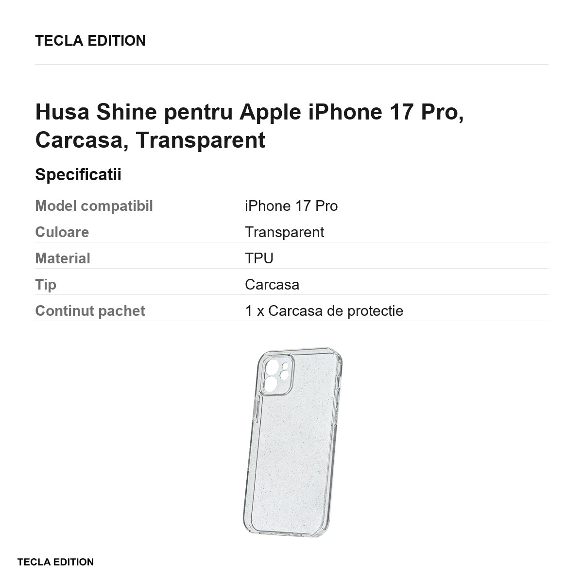 Husa Shine pentru Apple iPhone 17 Pro, Carcasa, Transparent [3]