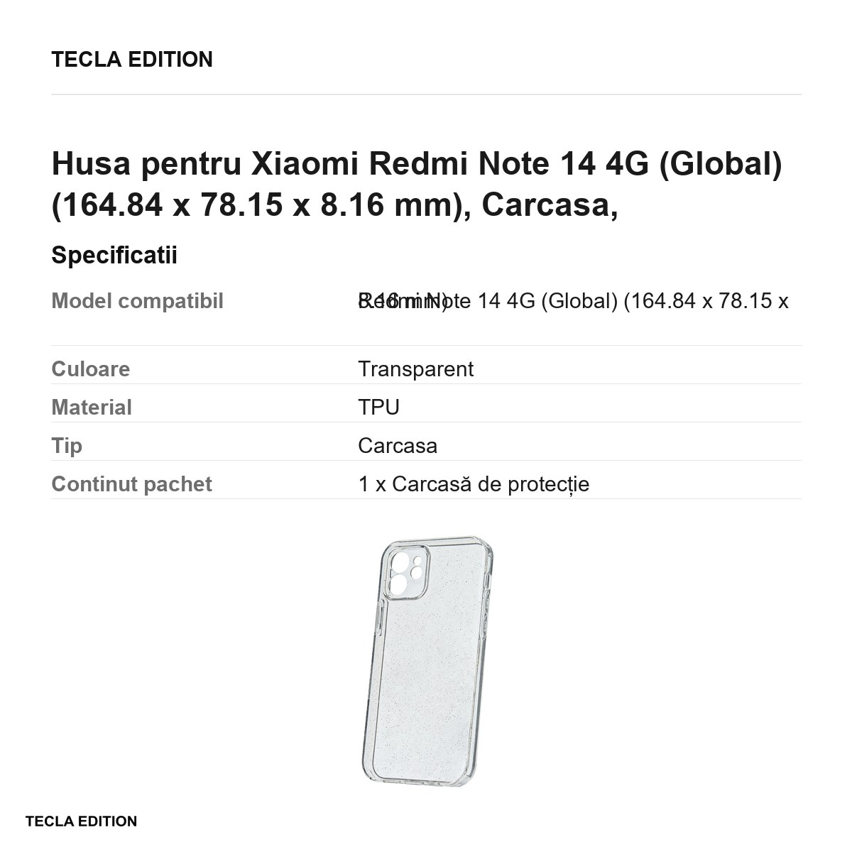 Husa Shine pentru Xiaomi Redmi Note 14 4G (Global), Carcasa, Transparent [3]