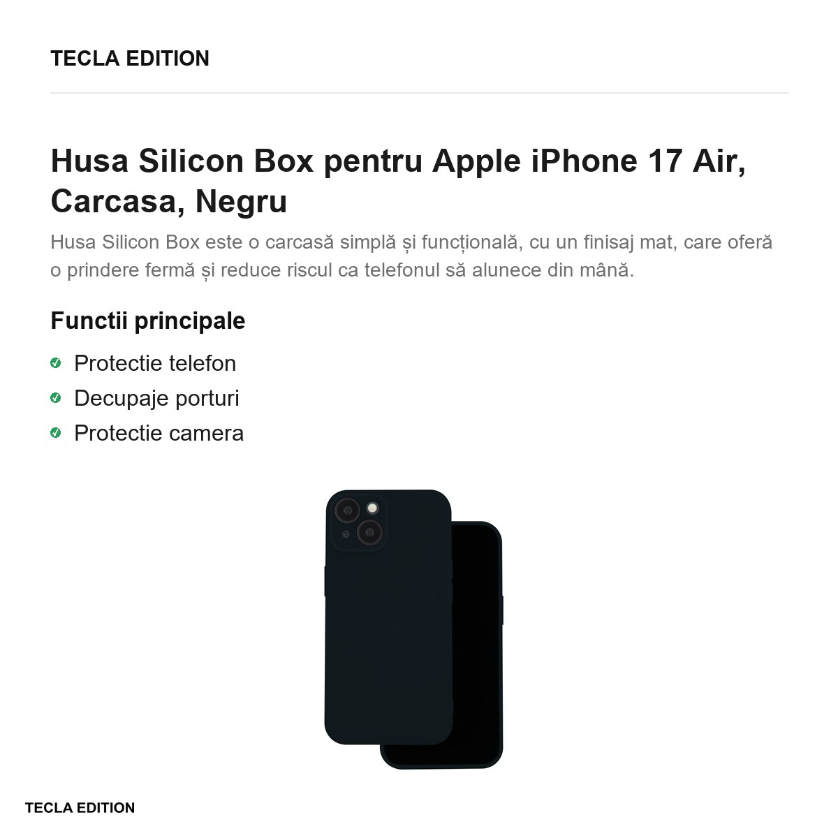 Husa Silicon Box pentru Apple iPhone 17 Air, Carcasa, Negru [2]