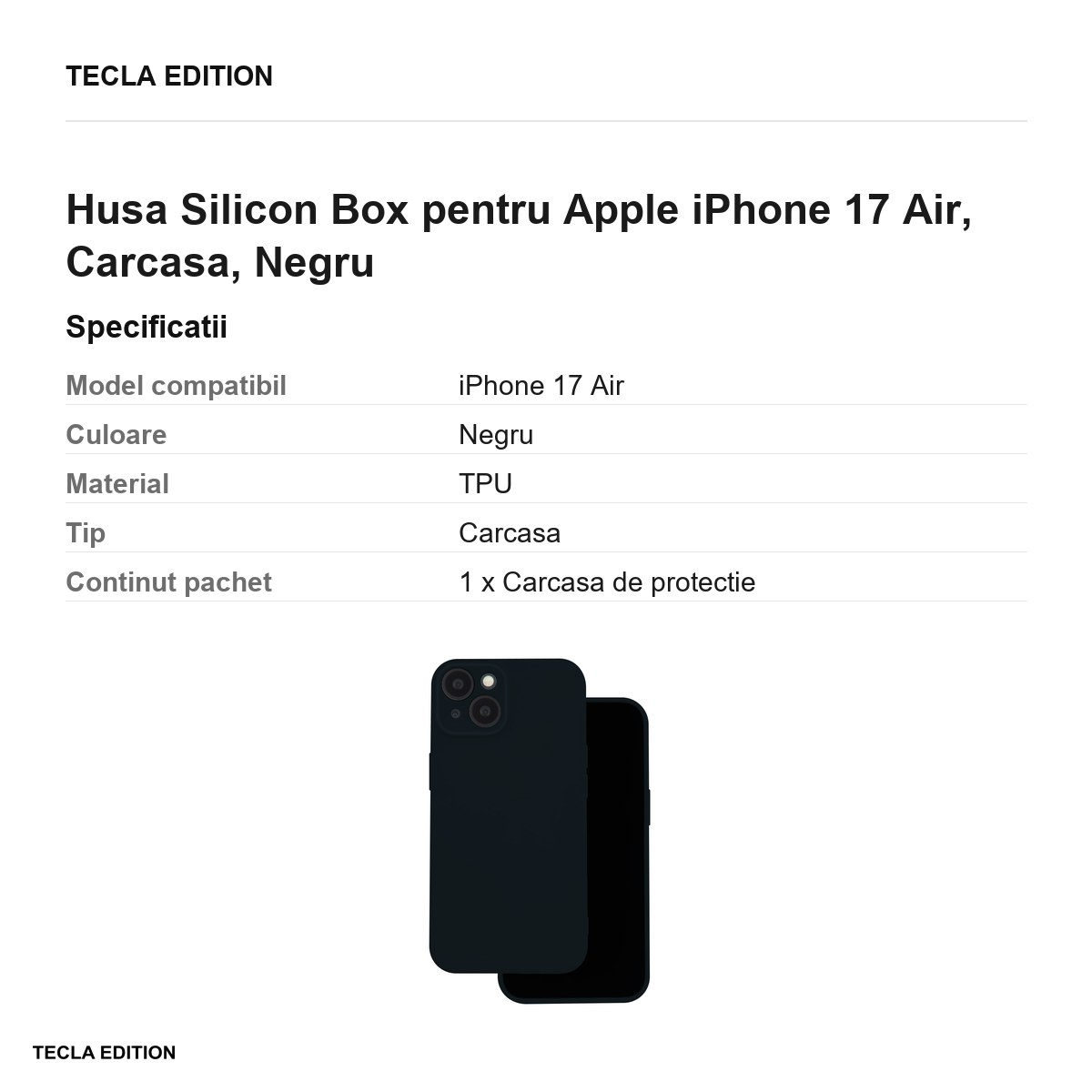 Husa Silicon Box pentru Apple iPhone 17 Air, Carcasa, Negru [3]